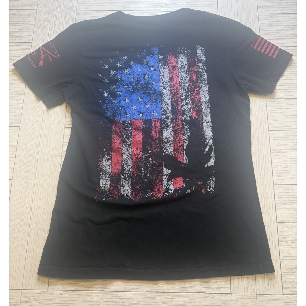 Grunt Style Eagle Print Women's Sz S Black T-Shirt  American Flag Short Sleeve